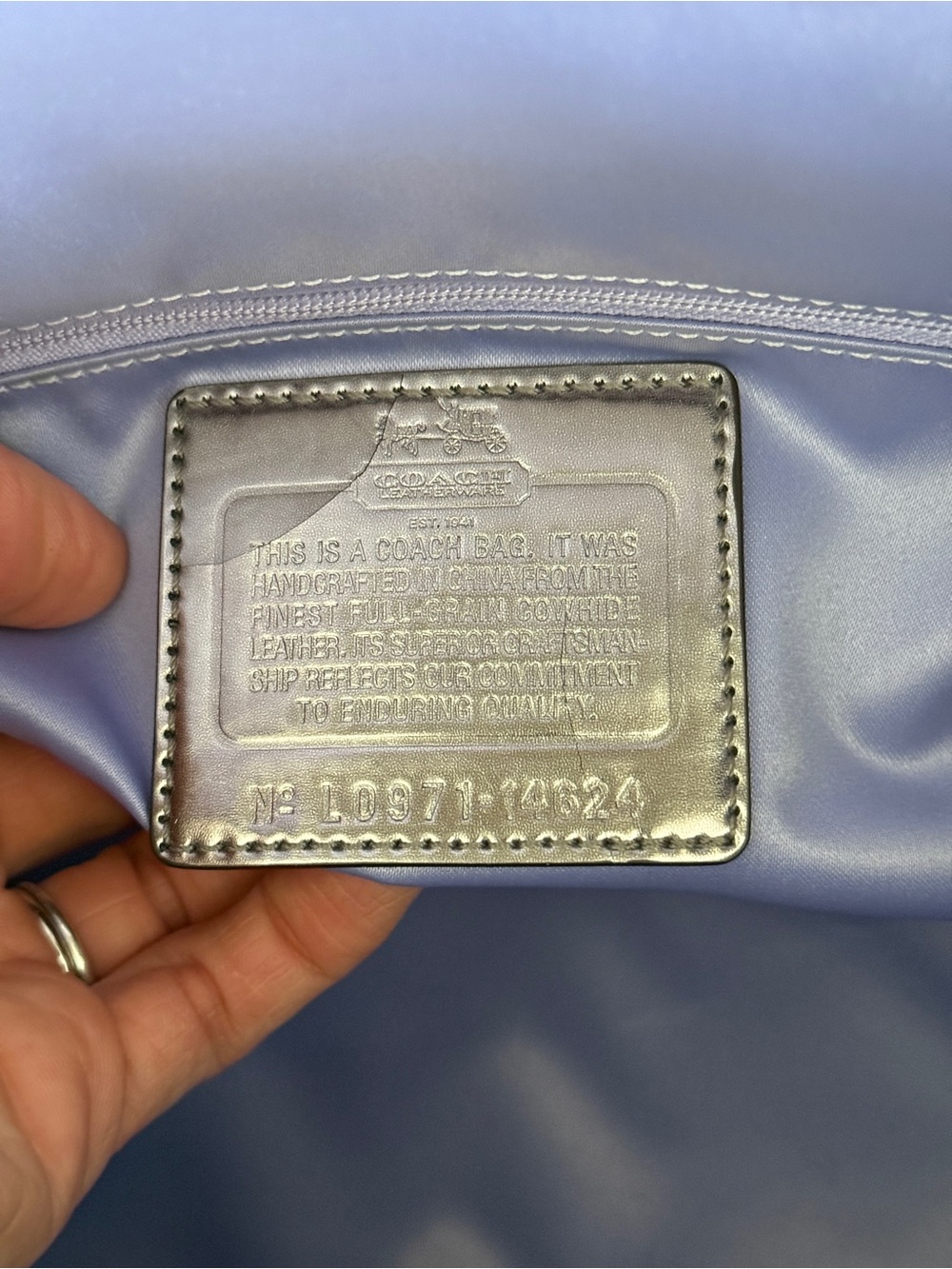 COACH Lavender Purple Leather Tote with Pale Pink Trim - Picture 9 of 12